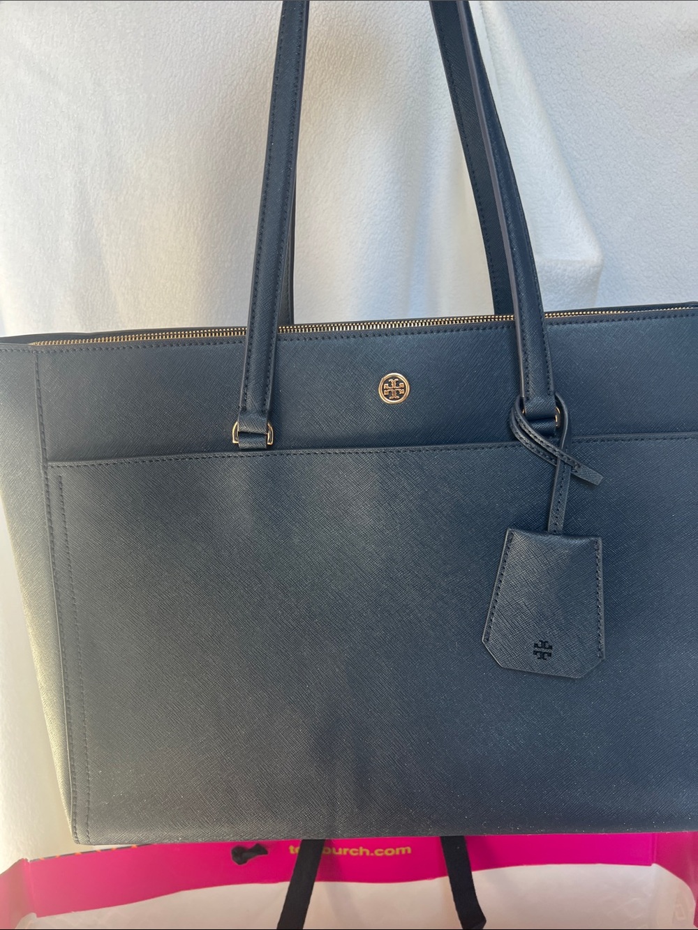 NEW Tory Burch York Buckle Tote in Navy Saffiano Leather - Picture 7 of 8